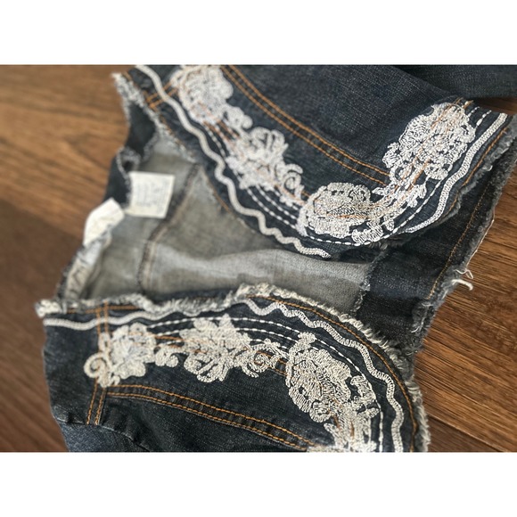 Y2K Mary-Kate and Ashley Girls Dark Wash Embroidered Denim Bolero Jacket M 7/8 - Picture 4 of 5